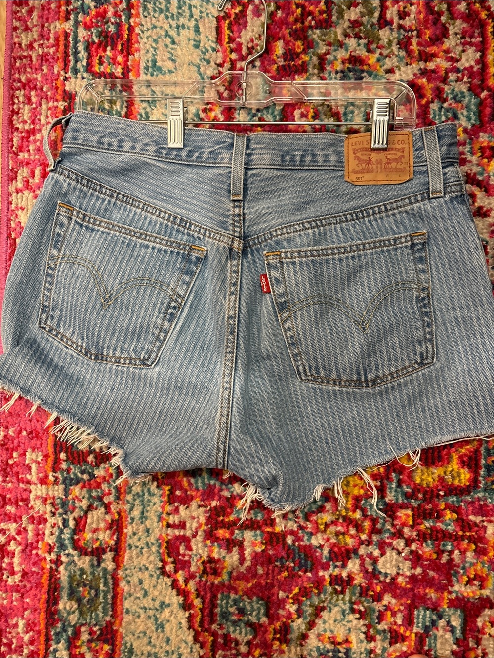 Levi's Light Blue Striped Denim Cutoff Shorts
